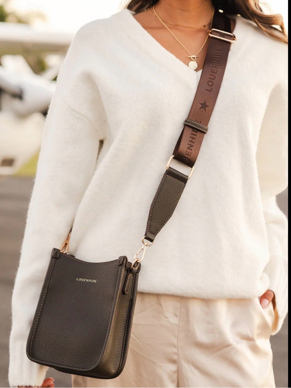 Louenhide Parker Brown Pebbled Vegan Leather Crossbody Bag